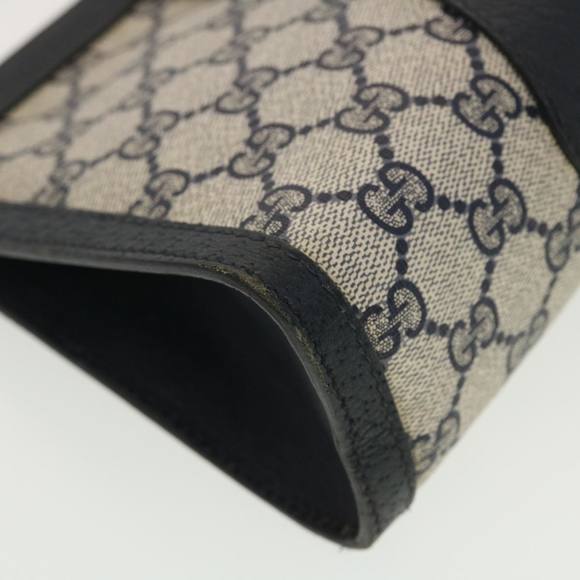 GUCCI GG Canvas Sherry Line Clutch Bag PVC Leather Gray Red Navy Auth th3543 - Picture 15 of 16